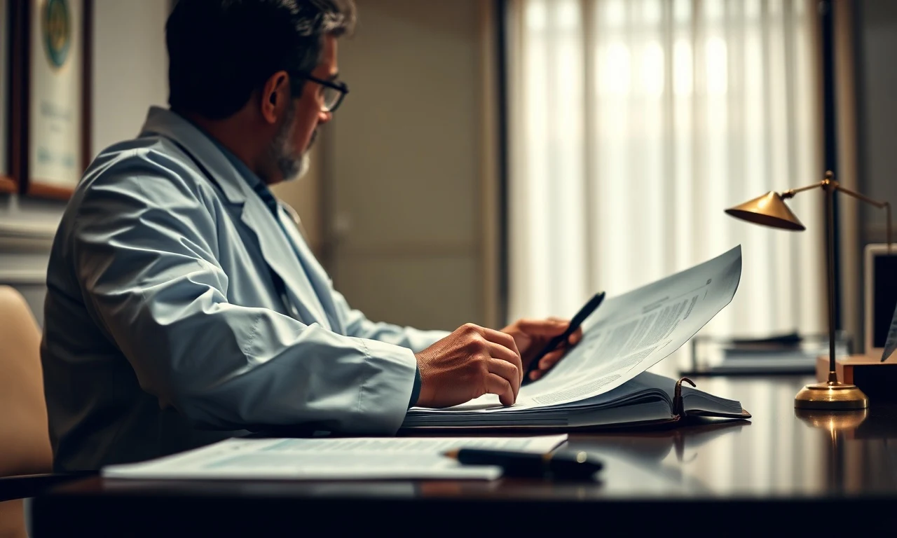 Médico analisando documentos para sua defesa em processo ético-profissional no CRM